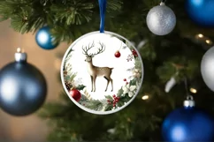 Rein Deer Winter Watercollor Christmas Ornament Sublimation Product Image 4