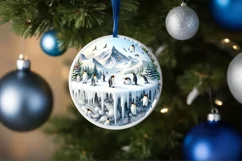 3D Penguins Winter Scene Round Christmas Ornament Product Image 1