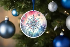 Snowflake Round Christmas Ornament Sublimation PNG Product Image 4