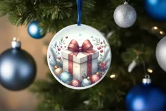 Gift Round Christmas Ornament Sublimation PNG Product Image 1