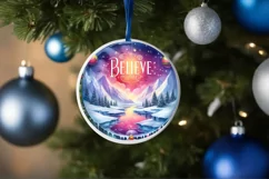 3D Winter Scene Believe Round Christmas Ornament Sublimation Product Image 4