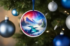 3D Winter Scene Believe Round Christmas Ornament Sublimation Product Image 4