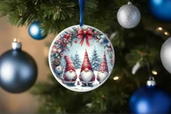 Winter Gnomes Round Christmas Ornament Sublimation PNG Product Image 1