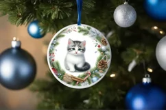 Cat Round Christmas Ornament Sublimation PNG Product Image 4