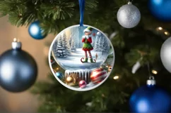 3D Winter Scene with Elf Ornament Sublimation PNG Product Image 4