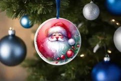 Santa Round Christmas Ornament Sublimation PNG Product Image 1