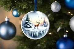 3D Reindeer Round Ornament Sublimation PNG Product Image 4