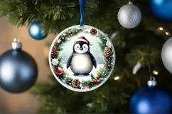 Penguin Round Christmas Ornament Sublimation PNG Product Image 1