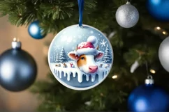3D Cow Round Ornament Sublimation PNG Product Image 4