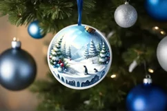 Penguins Round Ornament Sublimation PNG Product Image 1