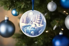 3D Winter Scene Penguins Round Christmas Ornament Product Image 4