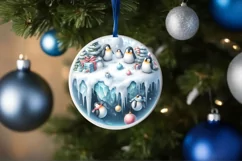 3D Winter Scene Penguins Round Christmas Ornament Product Image 4