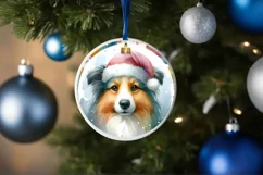 Colorful Dog Round Christmas Ornament Sublimation PNG Product Image 4