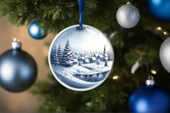 3D Winter Scene Round Christmas Ornament Sublimation PNG Product Image 1