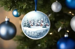 3D Winter Scene Round Christmas Ornament Sublimation PNG Product Image 4