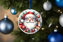 Santa Round Christmas Ornament Sublimation PNG Product Image 4