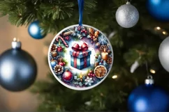 Gift Winter Round Christmas Ornament Sublimation PNG Product Image 1
