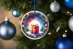 Gift Winter Round Christmas Ornament Sublimation PNG Product Image 4
