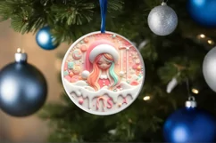 Large Text Santa's Girl Round Christmas Ornament Sublimation Product Image 4