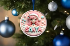 Large Text Santa's Girl Round Christmas Ornament Sublimation Product Image 4