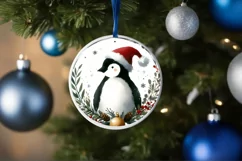 Penguin Pastel Round Christmas Ornament Sublimation PNG Product Image 4