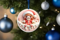 3D Winter Scene with Santa's Girl Ornament Sublimation PNG Product Image 1