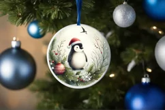 Penguin Round Christmass Ornament Sublimation PNG Product Image 4