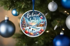 Winter Scene with Santa Round Christmas Ornament Sublimation Product Image 1