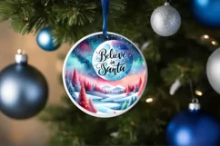 Winter Scene with Santa Round Christmas Ornament Sublimation Product Image 4