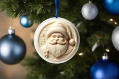 3D Martzipan Santa Round Ornament Sublimation PNG Product Image 1