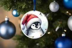 Penguin Round Christmass Ornament Sublimation PNG Product Image 1