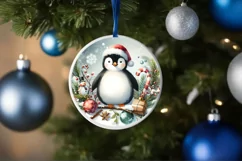 Penguin Round Christmass Ornament Sublimation PNG Product Image 4
