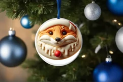 3D Christmas Fox Round Ornament Sublimation PNG Product Image 4