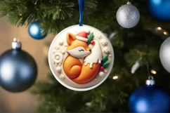 3D Christmas Fox Round Ornament Sublimation PNG Product Image 1