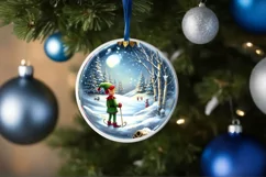 3D Winter Scene Elf Round Christmas Ornament PNG Product Image 4