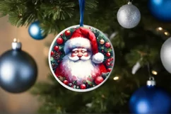 Santa Round Christmas Ornament Sublimation PNG Product Image 1