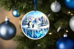 3D Winter Scene Penguins Round Christmas Ornament PNG Product Image 4