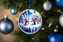 3D Winter Scene Penguins Round Christmas Ornament PNG Product Image 4
