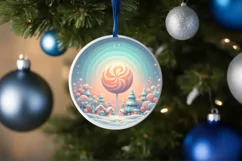 Pastel Molten Candy Winter Scene Round Christmas Ornament Product Image 4