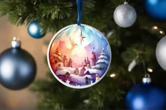 Pastel Nativity Scene Winter Scene Round Christmas Ornament Product Image 4