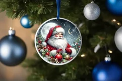 Santa Round Christmas Ornament Sublimation PNG Product Image 4