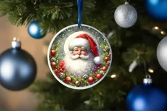 Santa Round Christmas Ornament Sublimation PNG Product Image 1