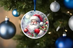 Santa Round Christmas Ornament Sublimation PNG Product Image 4