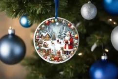 Santa Round Christmas Ornament Sublimation PNG Product Image 1
