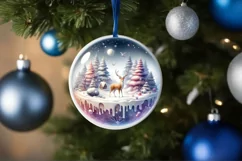 Reindeer Winter Christmas Ball Scene Sublimation PNG Product Image 1