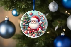 Santa Colorful Round Christmas Ornament Sublimation PNG Product Image 4