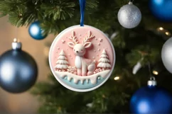 Deer Pastel Round Christmas Ornament Sublimation PNG Product Image 1
