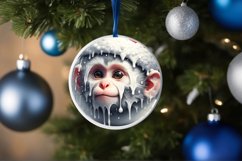 Winter Scene Monkey Portrait with Santa Hat Round Ornament Product Image 1