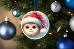Winter Scene Monkey Portrait with Santa Hat Round Ornament Product Image 1