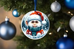 Winter Scene Monkey Portrait with Santa Hat Round Ornament Product Image 1